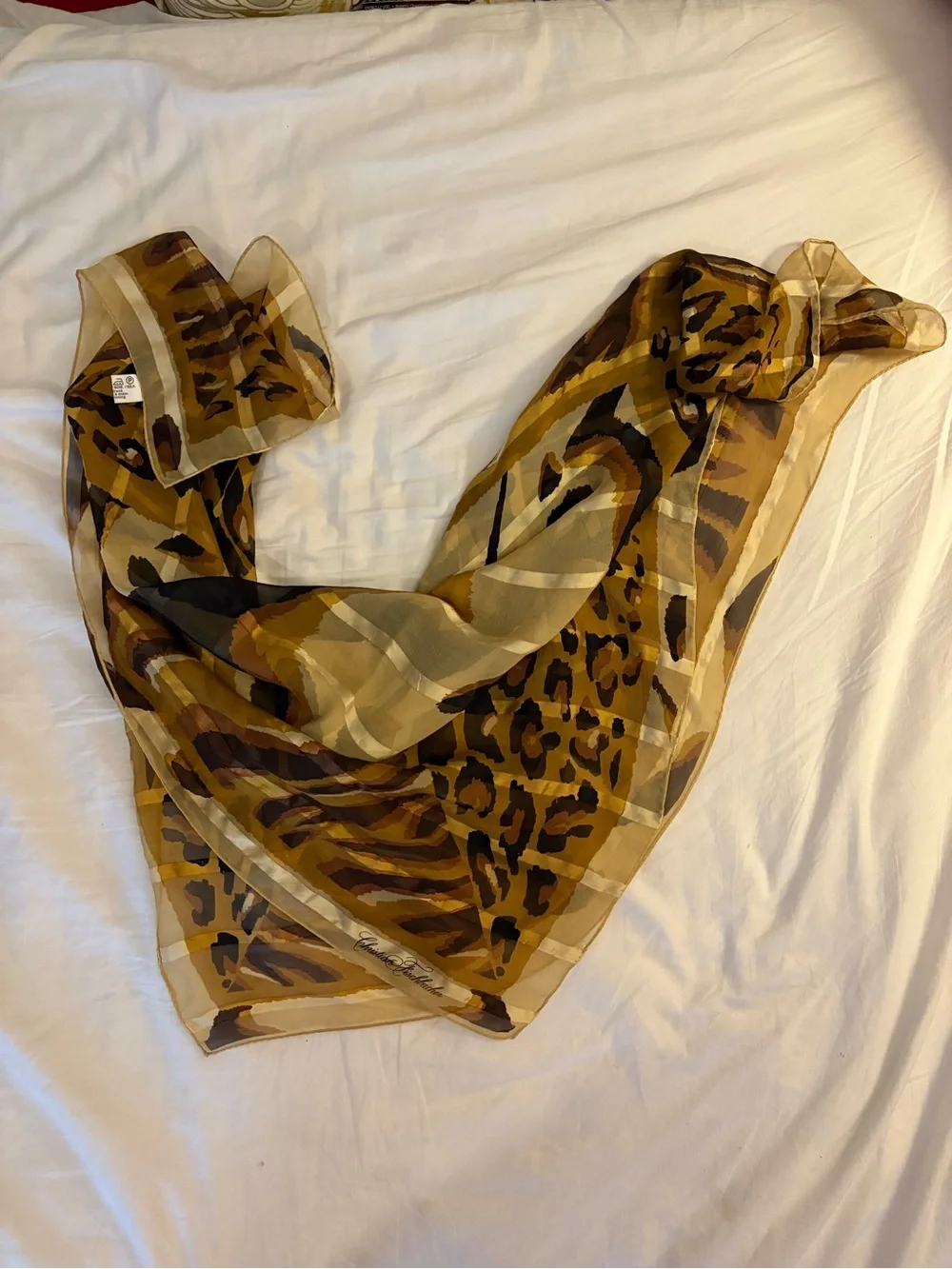 100% silk Christian Fischbacher large square scarf vintage leopard tiger cougar
